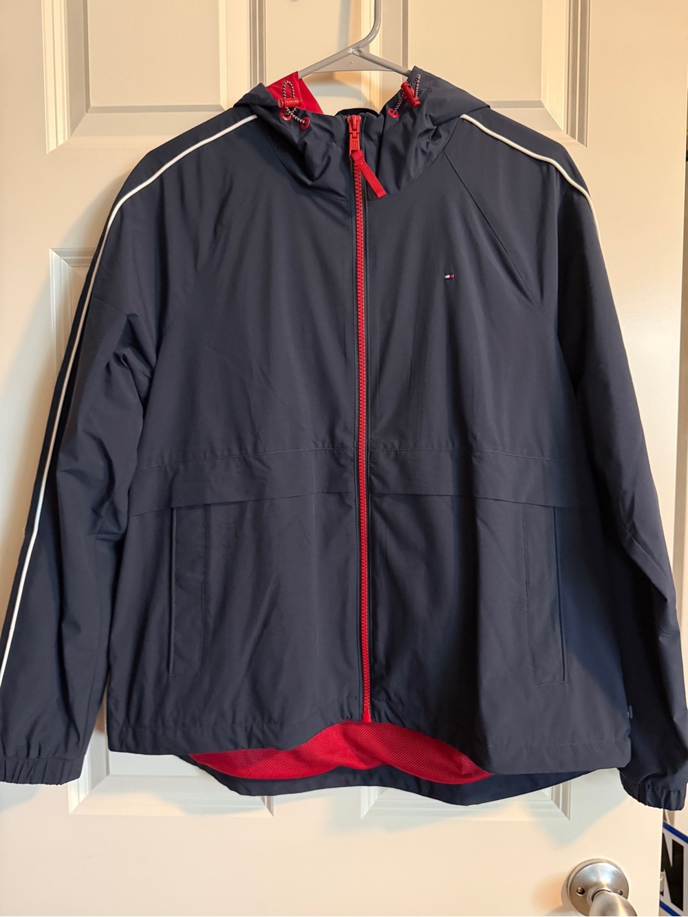 Tommy Hilfiger Navy Windbreaker with Red Trim and White Piping